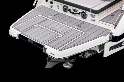 Chaparral 26 SURF swim platform with SeaDek flooring, a backup camera, and a ski-tow point. 