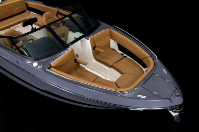 Chaparral GTS 6 bow seating with deep seating and cushioned bolsters. 