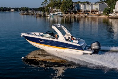 Chaparral 270 OSX shoreline cruise starboard profile view. 